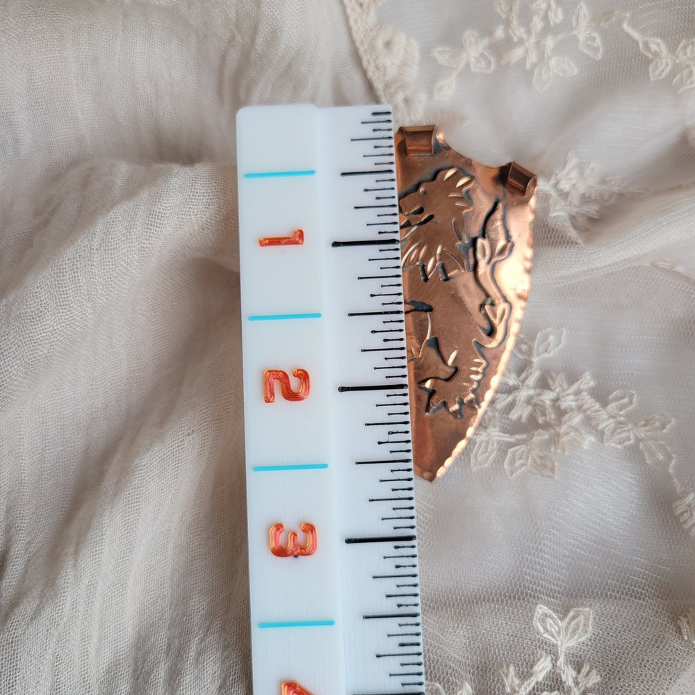 Vintage 1960s Copper Heraldic Lion Rampant Shield Brooch Pendant Ren Faire Lapel - Picture 7 of 8